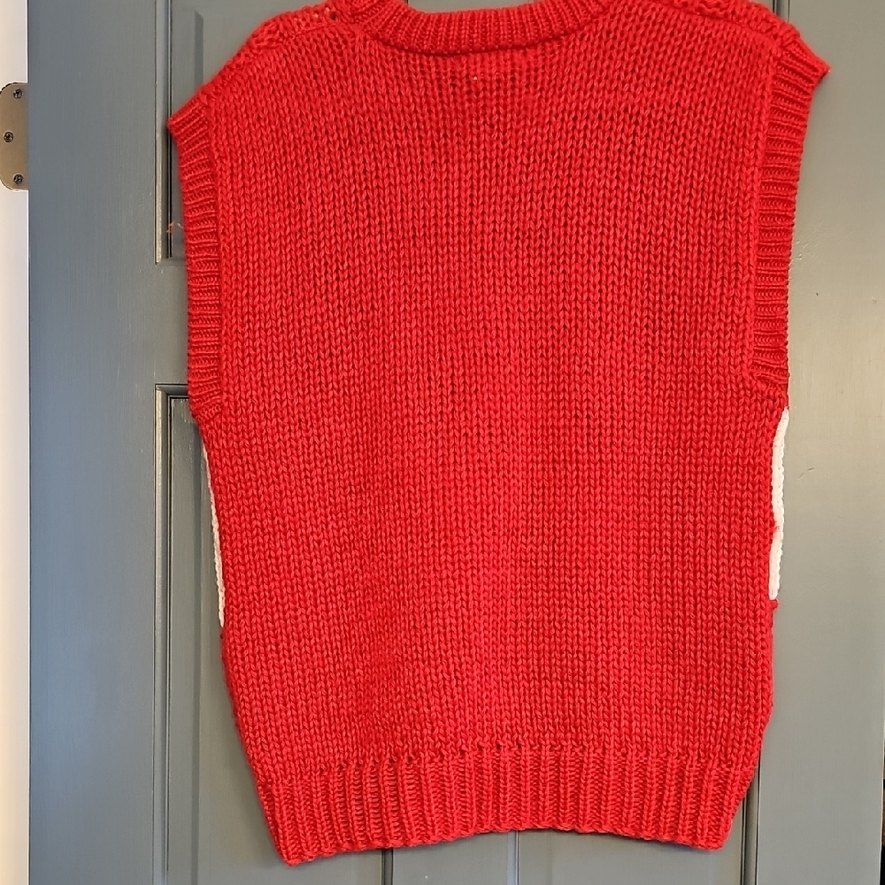 VINTAGE Lindsey Blake Red Knit Sweater Vest Candy Cane Holiday Christmas Xlarge - Picture 5 of 5